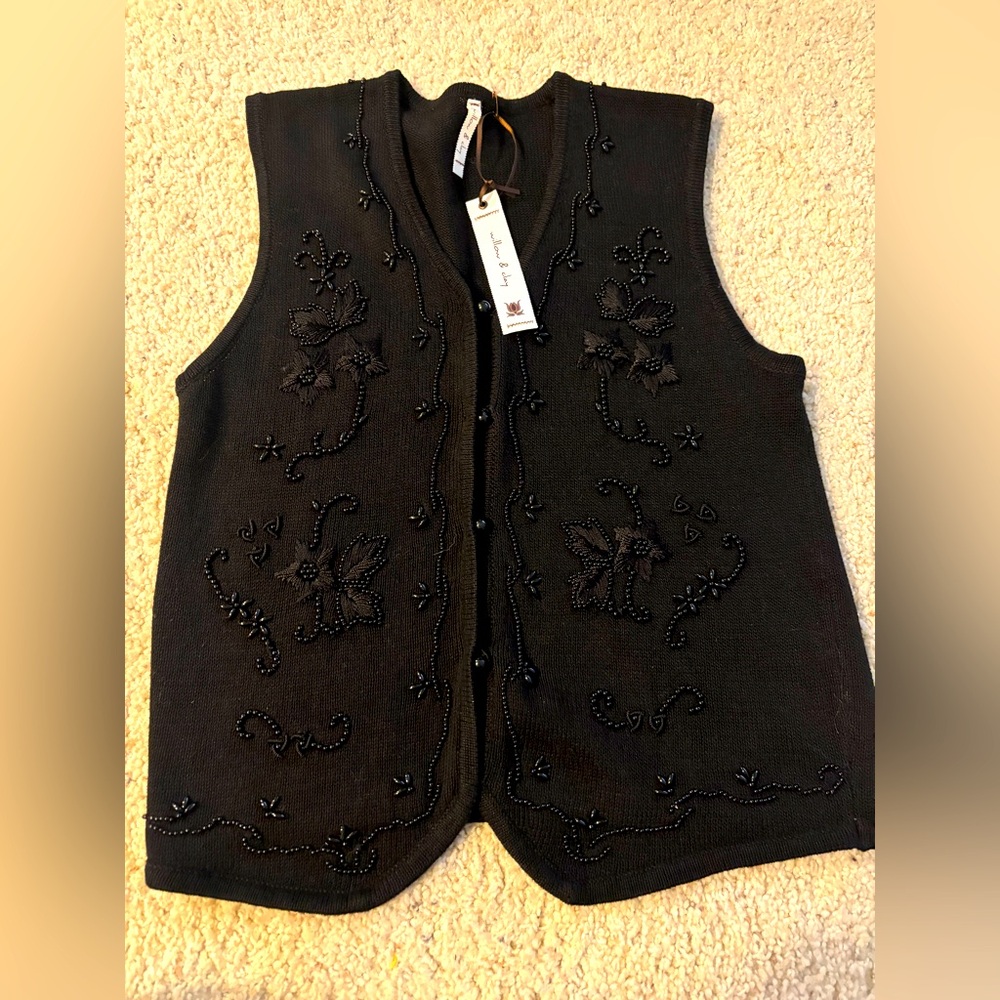 Willow & Clay Black Beaded Vest NWT
